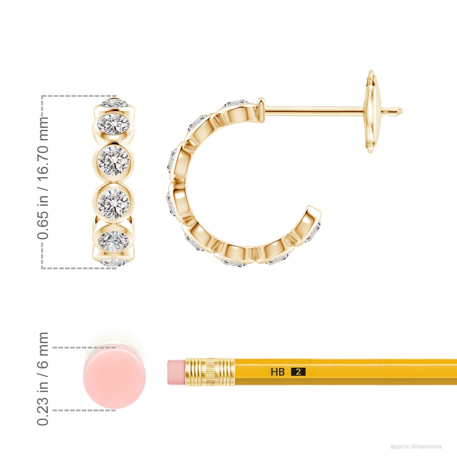 3.2mm IJI1I2 Bezel-Set Diamond Huggie Hoop Earrings in Yellow Gold ruler