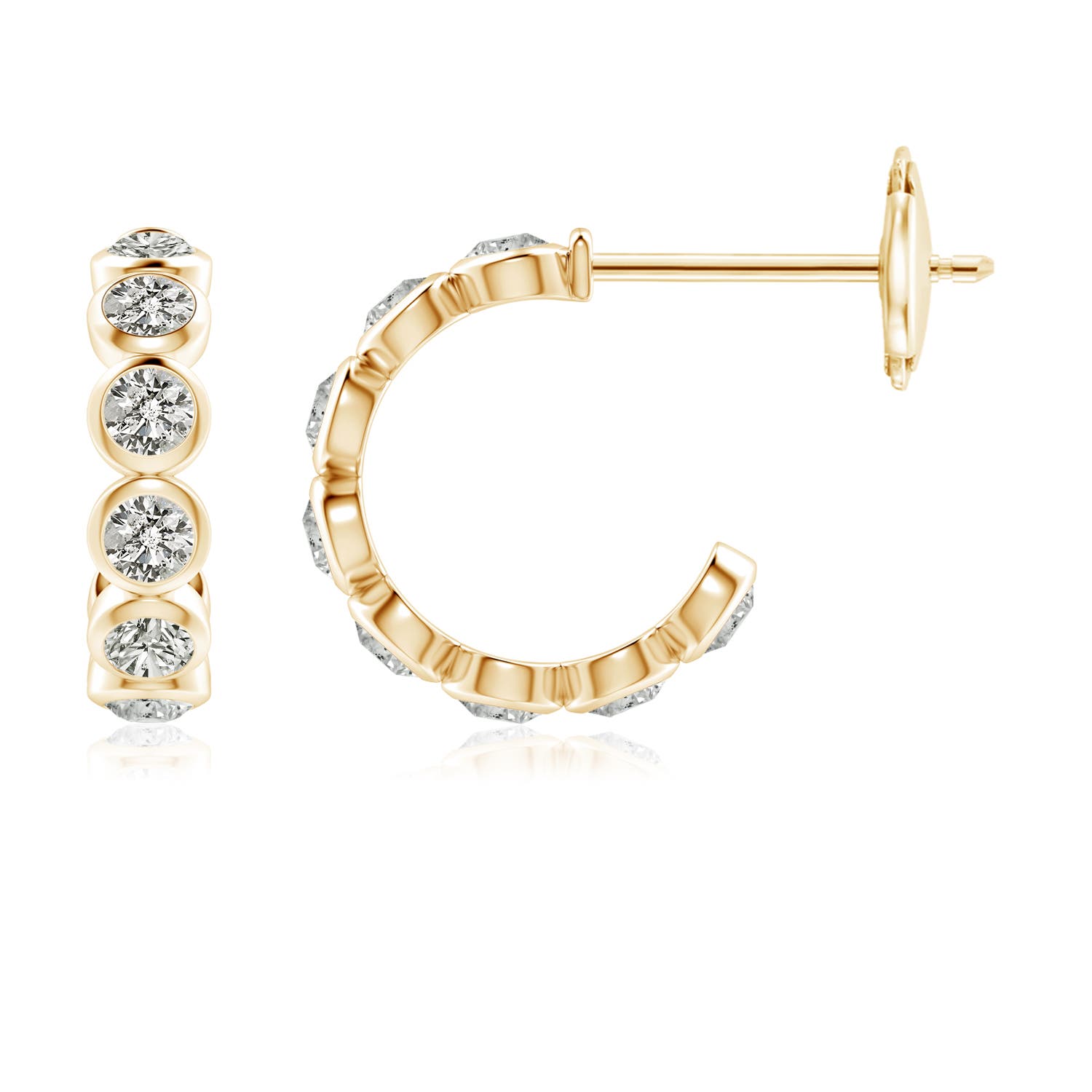 3.2mm KI3 Bezel-Set Diamond Huggie Hoop Earrings in Yellow Gold