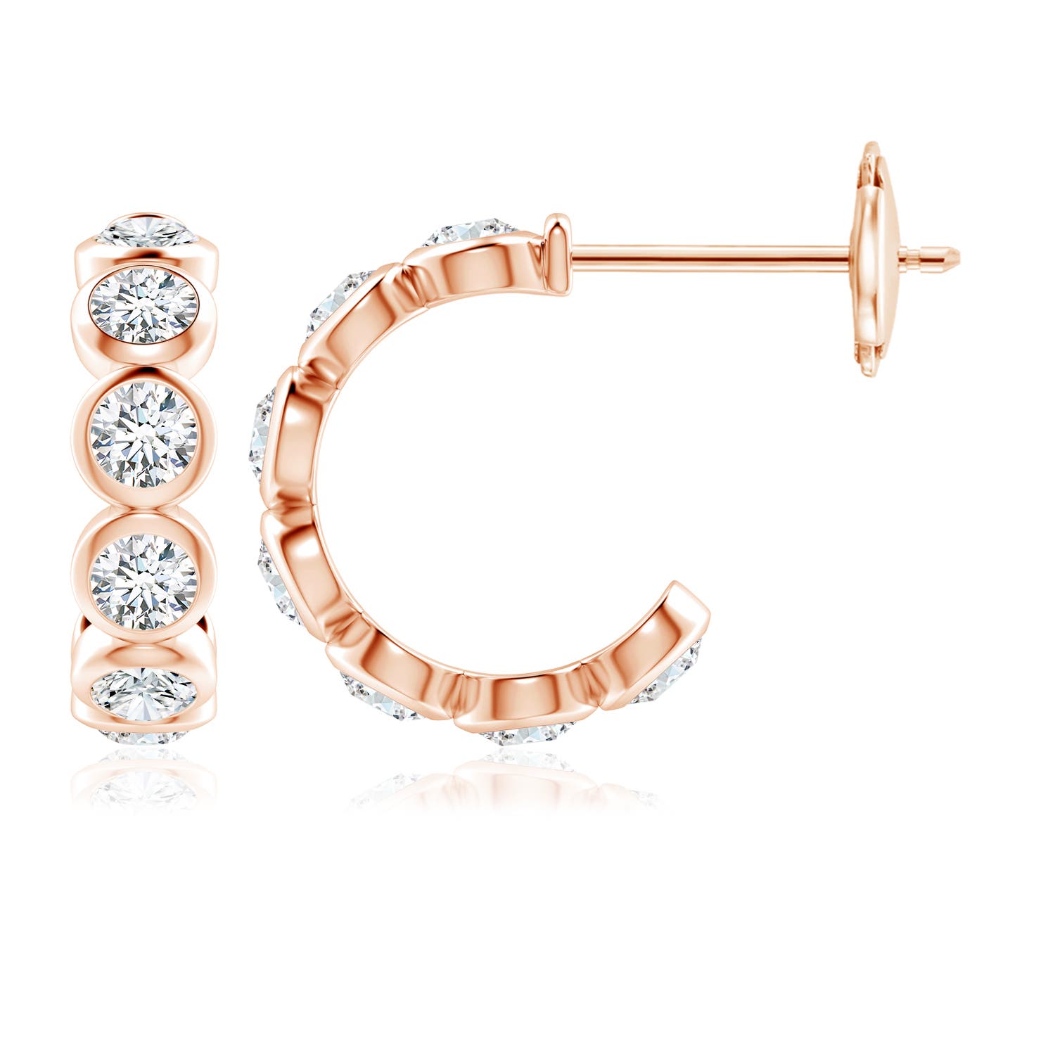 3.9mm GVS2 Bezel-Set Diamond Huggie Hoop Earrings in Rose Gold