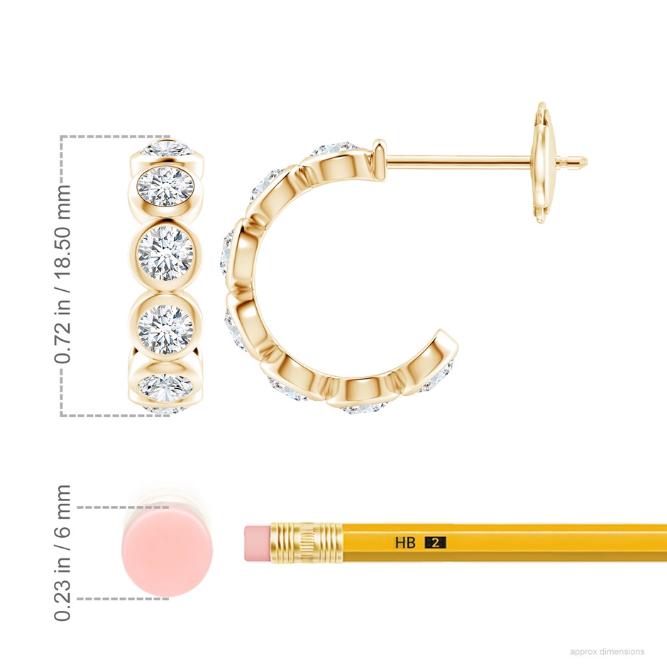 3.9mm GVS2 Bezel-Set Diamond Huggie Hoop Earrings in Yellow Gold ruler