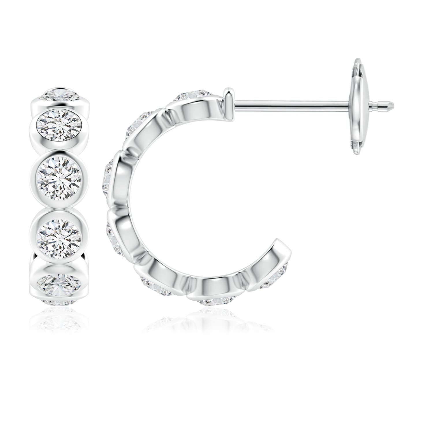 3.9mm HSI2 Bezel-Set Diamond Huggie Hoop Earrings in White Gold