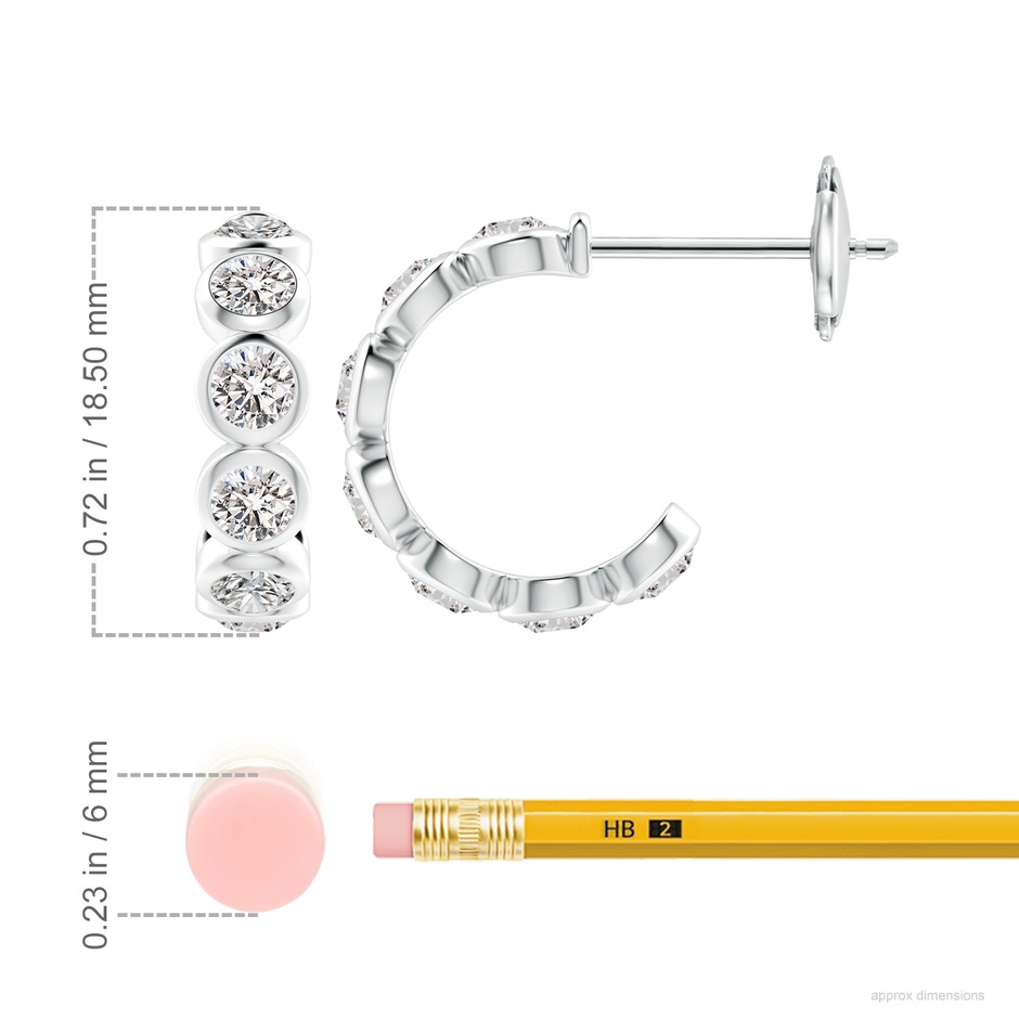 3.9mm IJI1I2 Bezel-Set Diamond Huggie Hoop Earrings in White Gold ruler