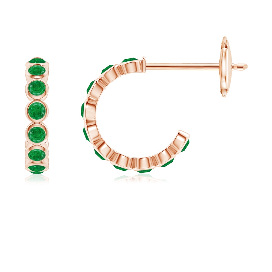1.8mm AA Bezel-Set Emerald Huggie Hoop Earrings in Rose Gold 