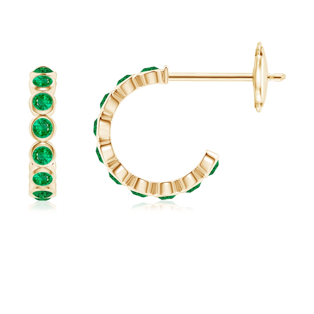 1.8mm AAA Bezel-Set Emerald Huggie Hoop Earrings in Yellow Gold