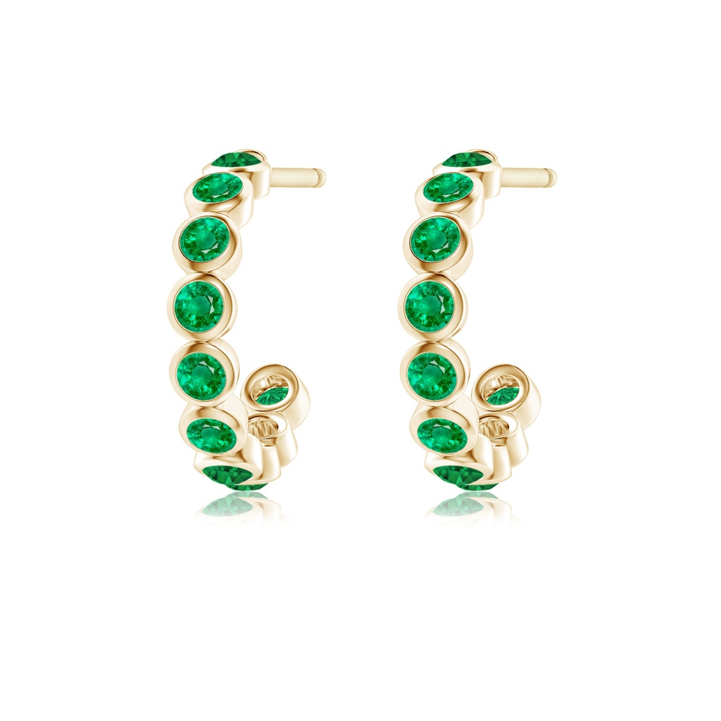 1.8mm AAA Bezel-Set Emerald Huggie Hoop Earrings in Yellow Gold Side-1