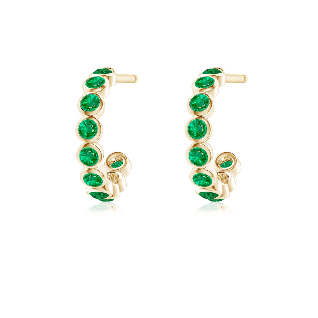 1.8mm AAA Bezel-Set Emerald Huggie Hoop Earrings in Yellow Gold - side 199