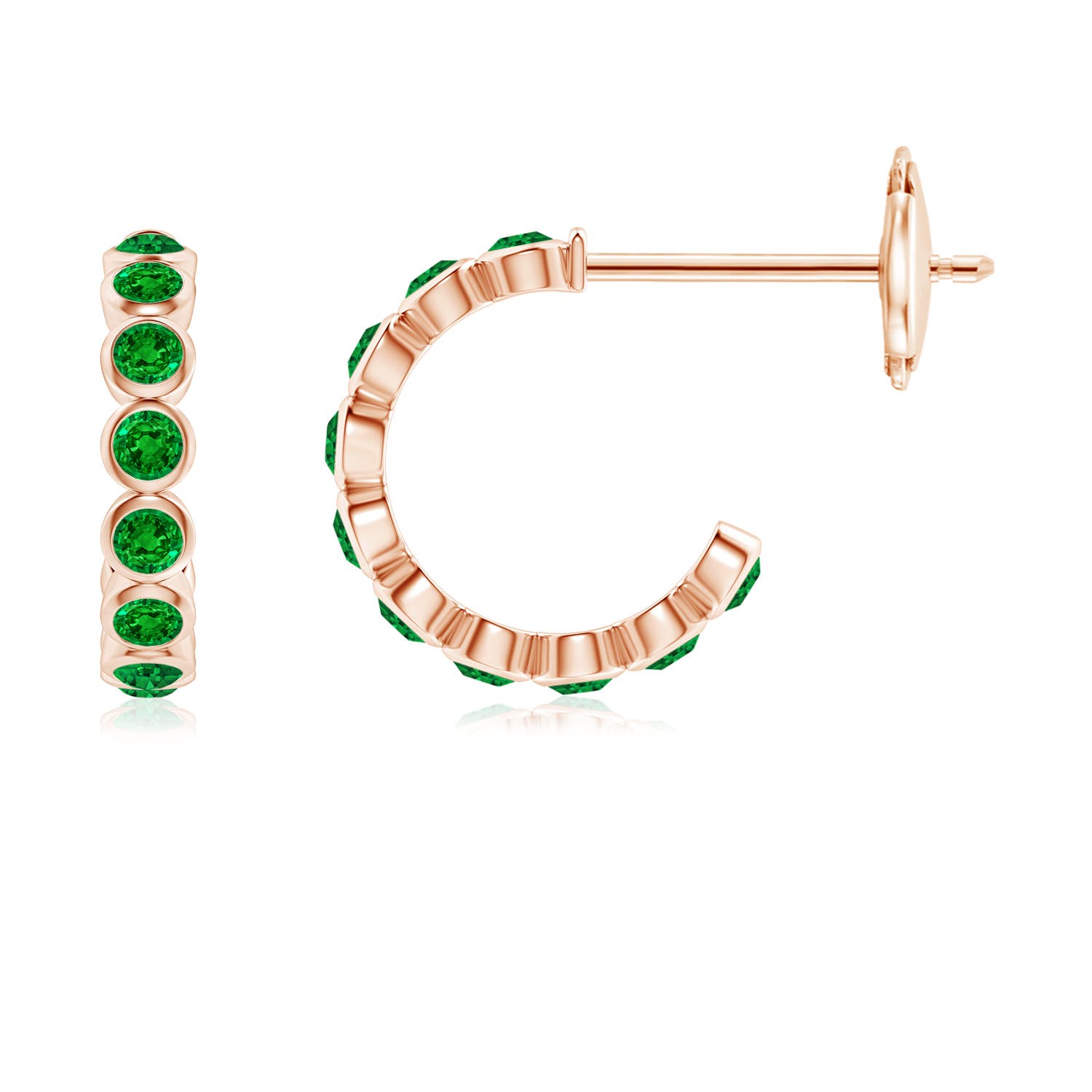 1.8mm AAAA Bezel-Set Emerald Huggie Hoop Earrings in 18K Rose Gold