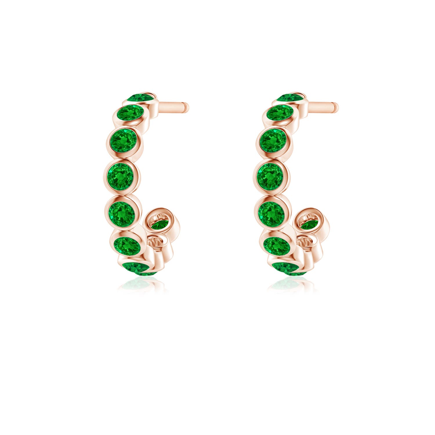 1.8mm AAAA Bezel-Set Emerald Huggie Hoop Earrings in 18K Rose Gold