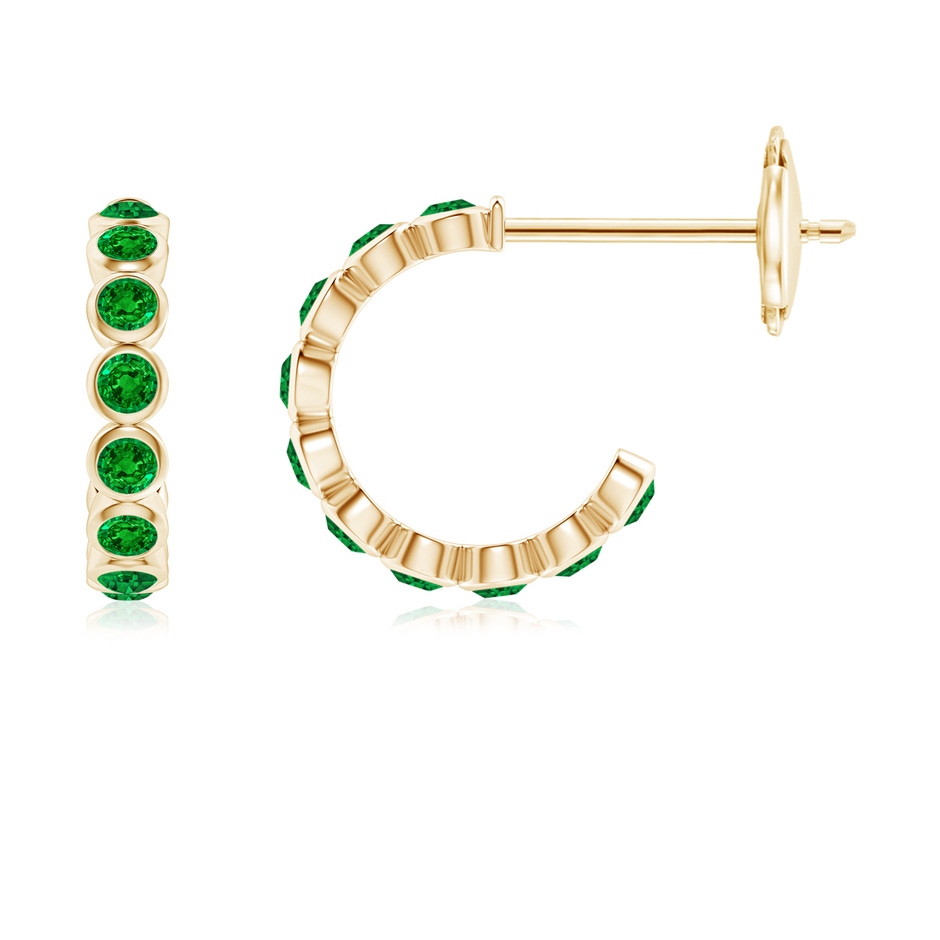 1.8mm AAAA Bezel-Set Emerald Huggie Hoop Earrings in 18K Yellow Gold 