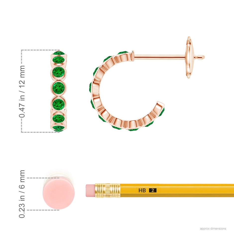 1.8mm AAAA Bezel-Set Emerald Huggie Hoop Earrings in Rose Gold ruler