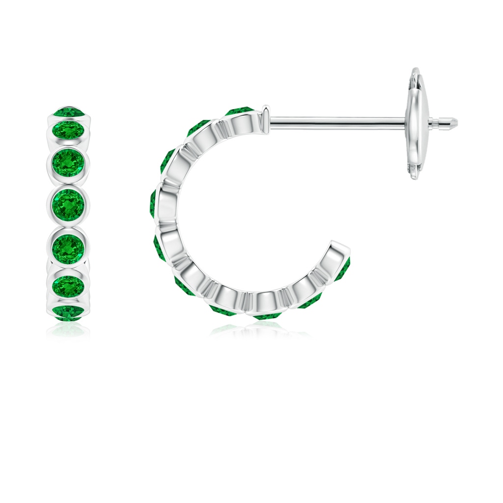 1.8mm AAAA Bezel-Set Emerald Huggie Hoop Earrings in White Gold