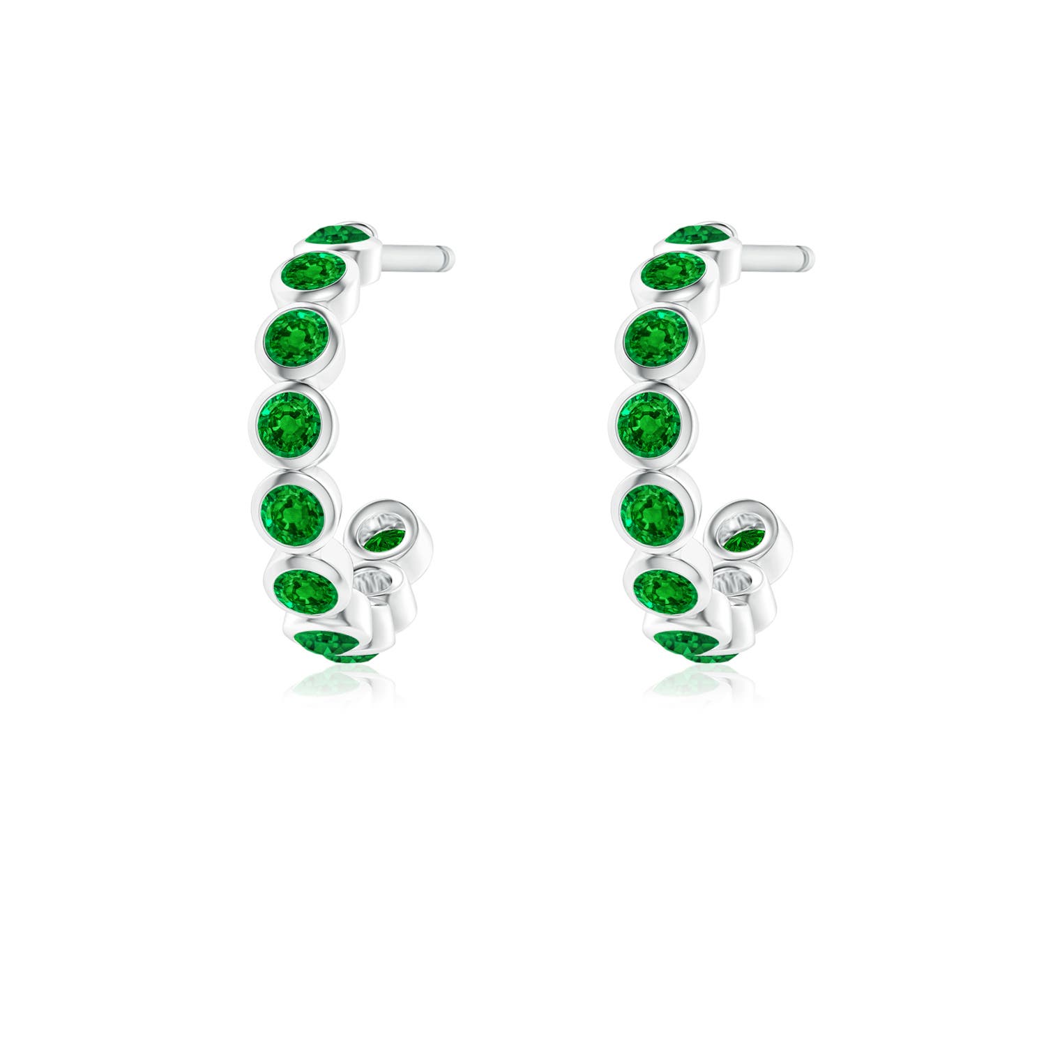 1.8mm AAAA Bezel-Set Emerald Huggie Hoop Earrings in White Gold