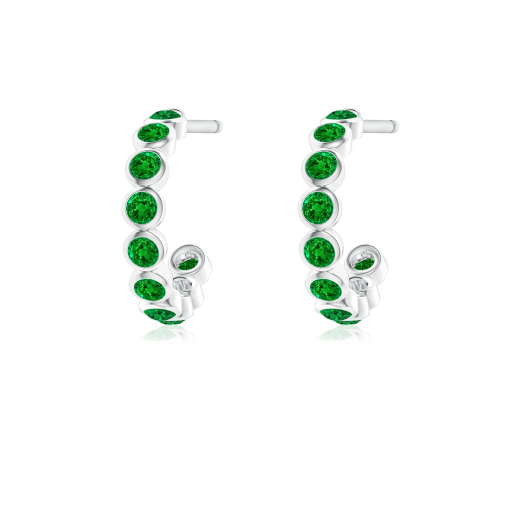1.8mm AAAA Bezel-Set Emerald Huggie Hoop Earrings in White Gold - side 199