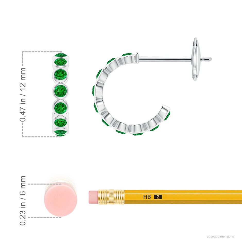1.8mm AAAA Bezel-Set Emerald Huggie Hoop Earrings in White Gold ruler