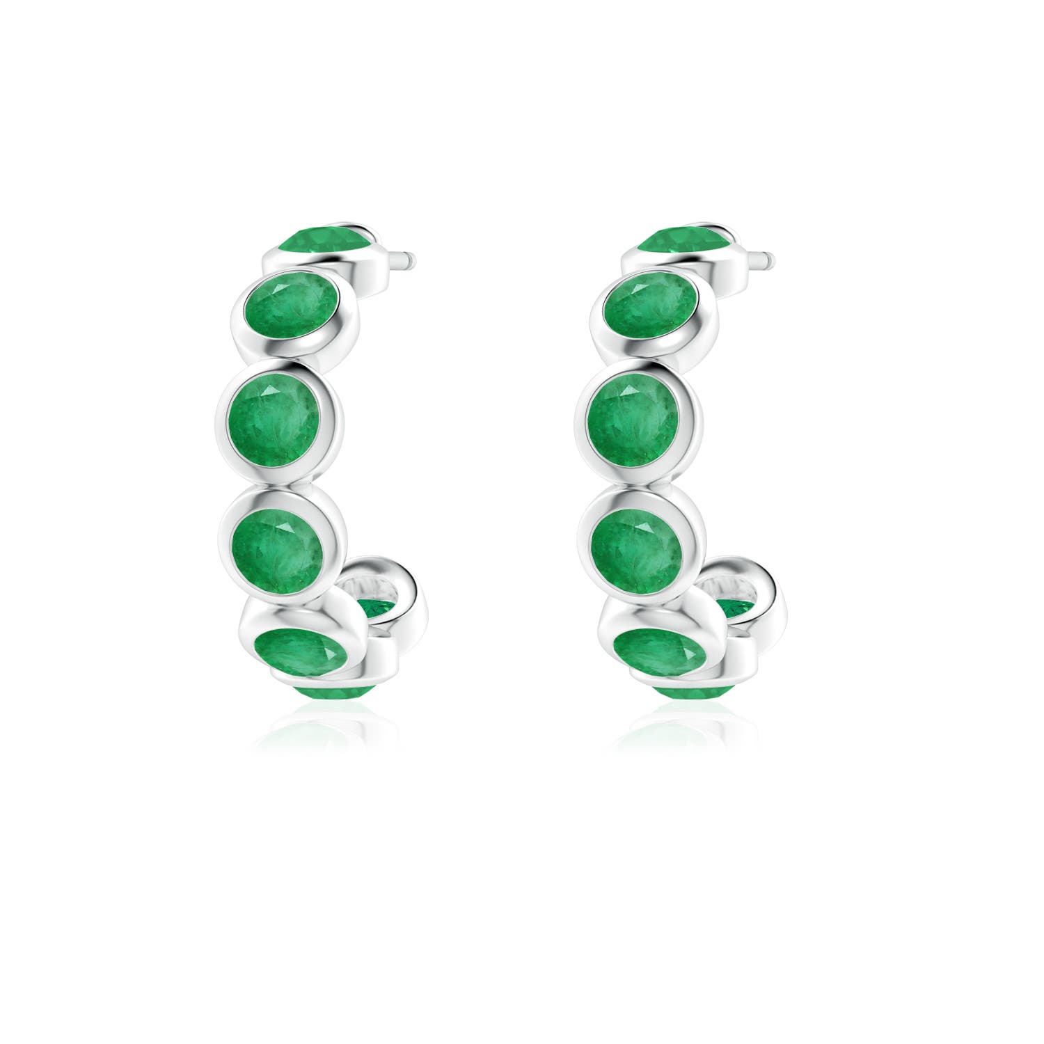 3.5mm A Bezel-Set Emerald Huggie Hoop Earrings in White Gold