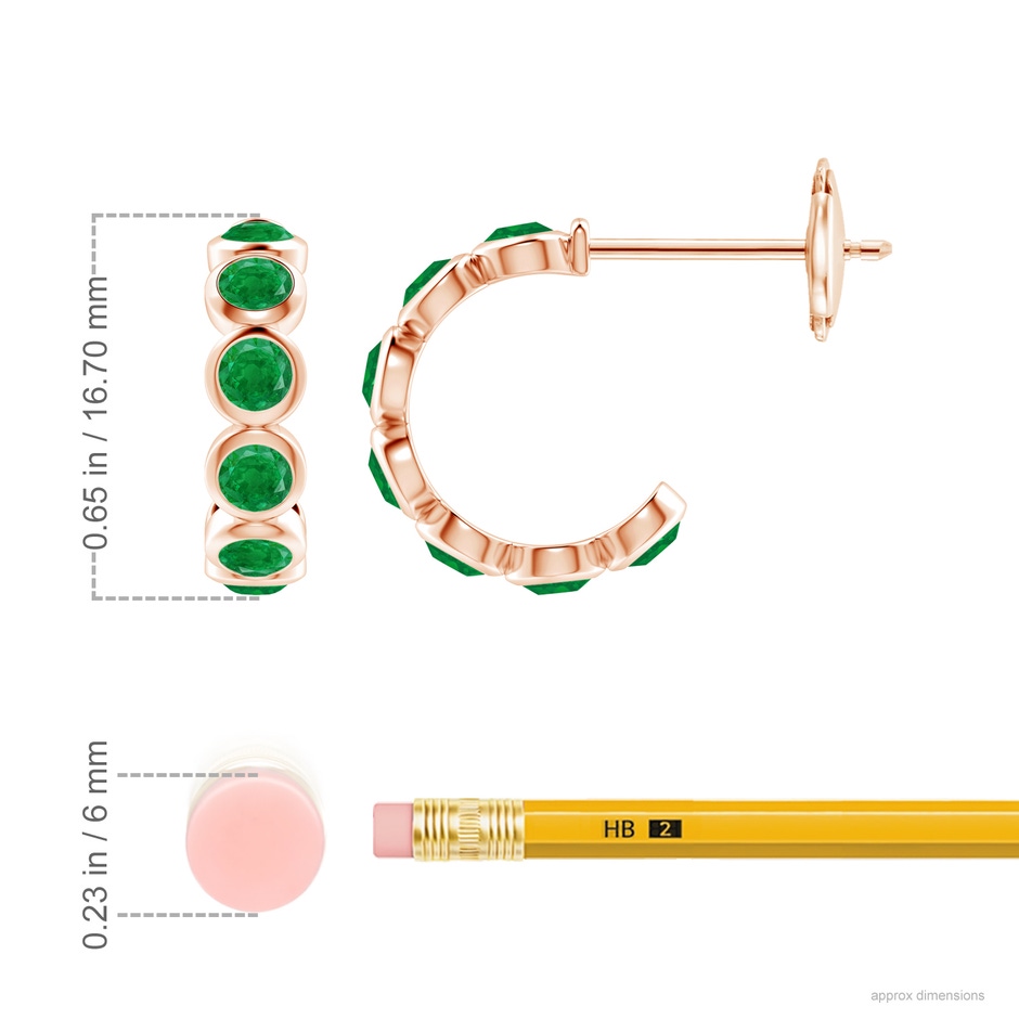 3.5mm AA Bezel-Set Emerald Huggie Hoop Earrings in Rose Gold ruler