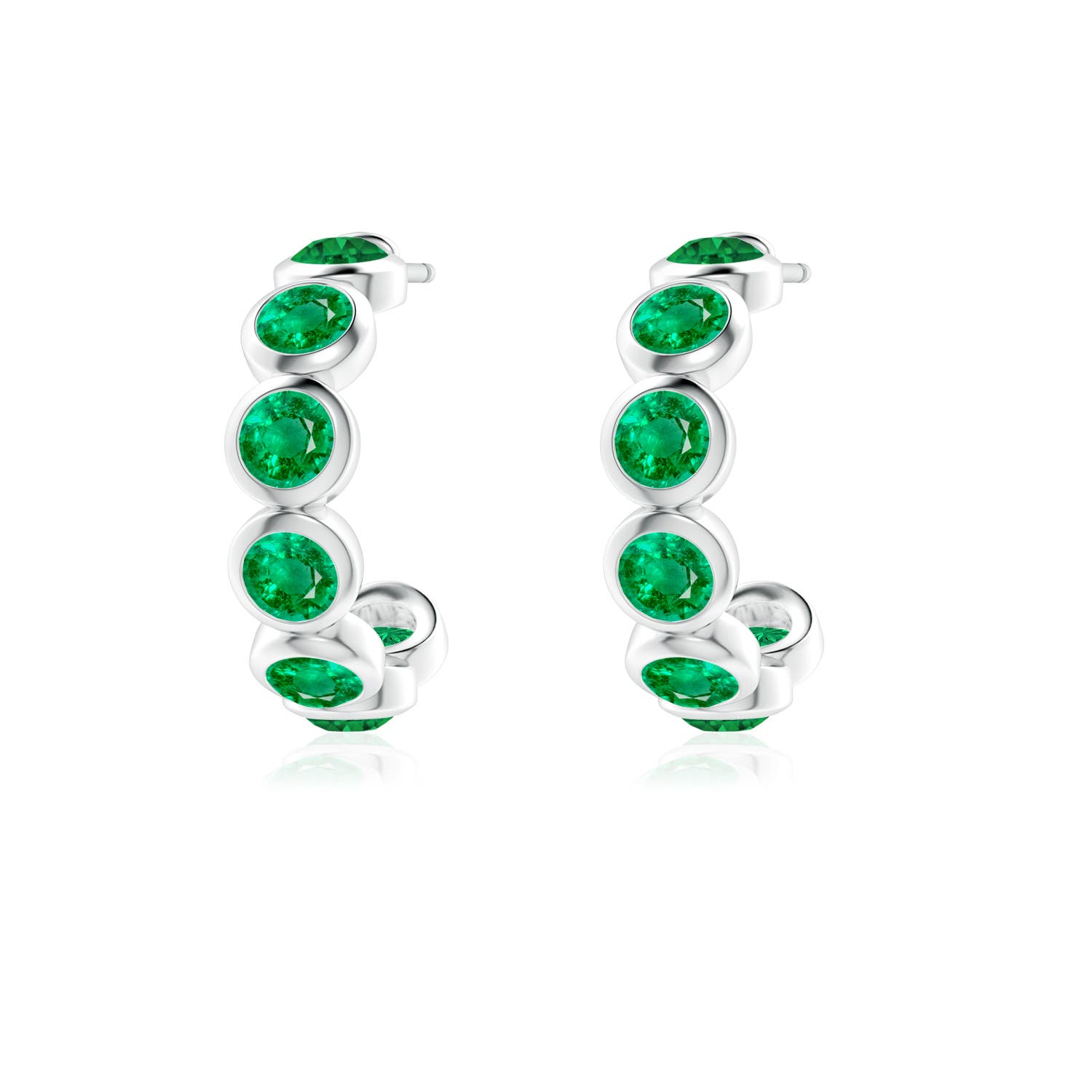 3.5mm AAA Bezel-Set Emerald Huggie Hoop Earrings in White Gold