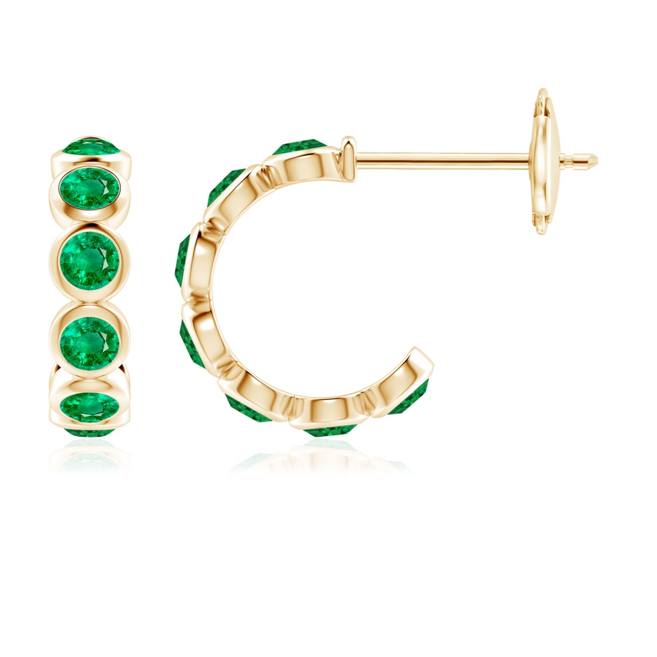 3.5mm AAA Bezel-Set Emerald Huggie Hoop Earrings in Yellow Gold 