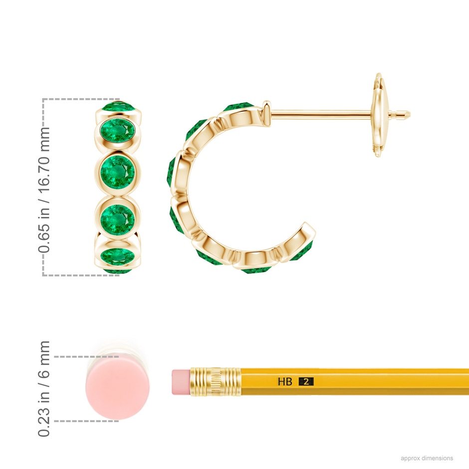 3.5mm AAA Bezel-Set Emerald Huggie Hoop Earrings in Yellow Gold ruler