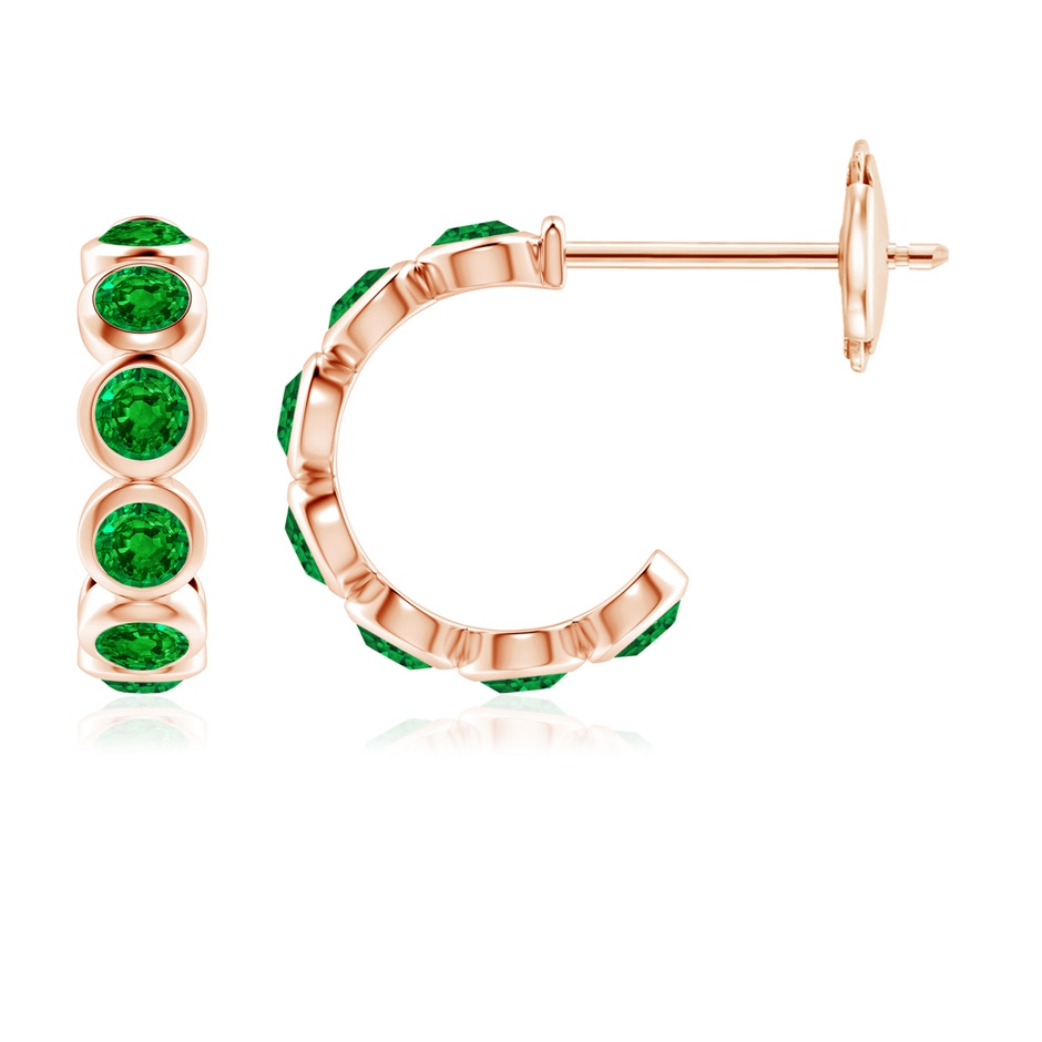 3.5mm AAAA Bezel-Set Emerald Huggie Hoop Earrings in Rose Gold 