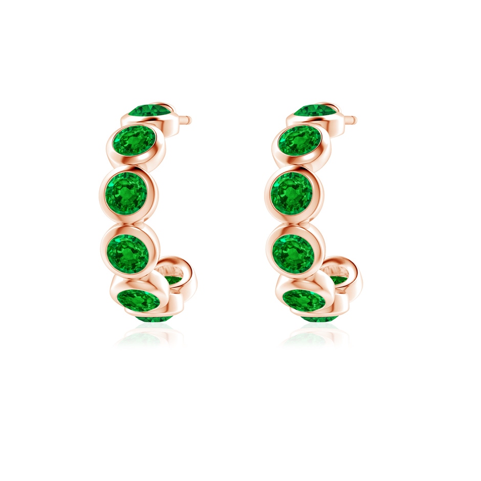 3.5mm AAAA Bezel-Set Emerald Huggie Hoop Earrings in Rose Gold side 199