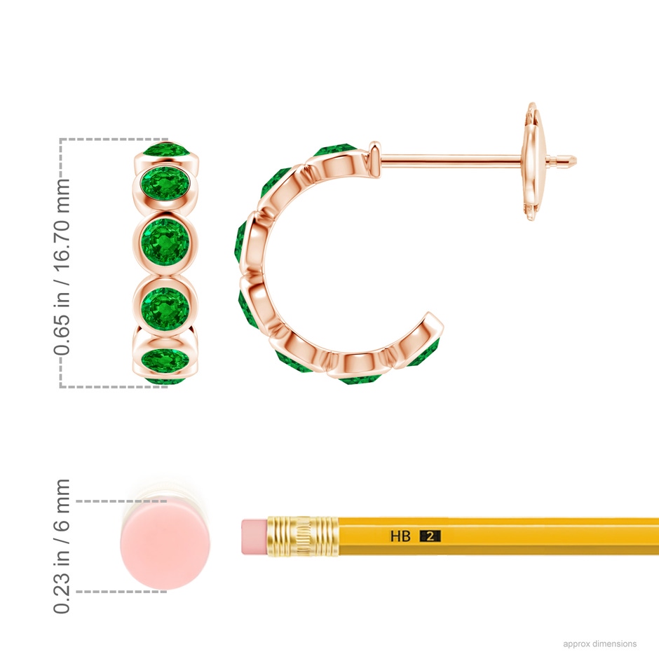 3.5mm AAAA Bezel-Set Emerald Huggie Hoop Earrings in Rose Gold ruler