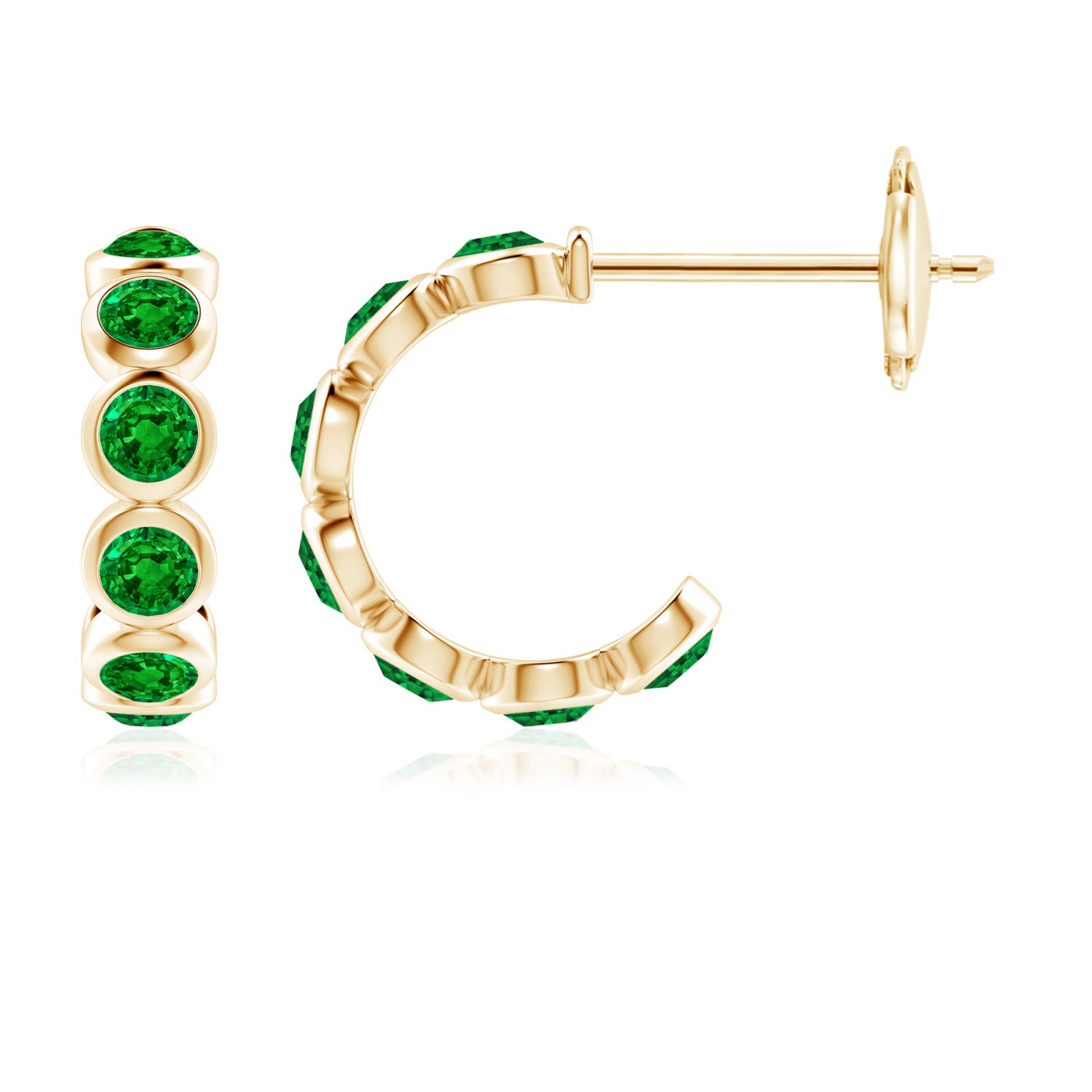 3.5mm AAAA Bezel-Set Emerald Huggie Hoop Earrings in Yellow Gold