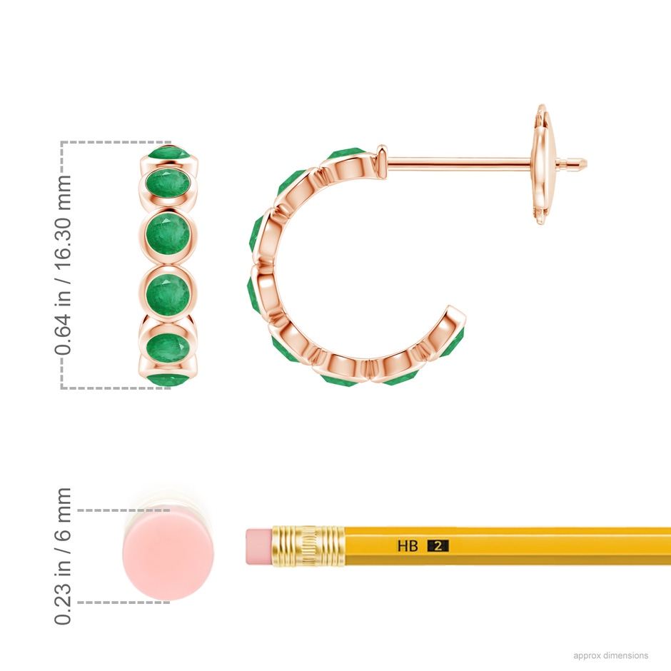 3mm A Bezel-Set Emerald Huggie Hoop Earrings in Rose Gold ruler