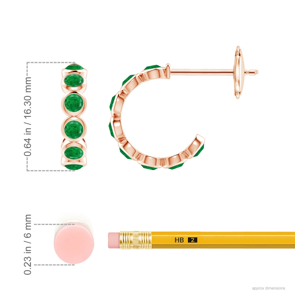 3mm AA Bezel-Set Emerald Huggie Hoop Earrings in Rose Gold ruler