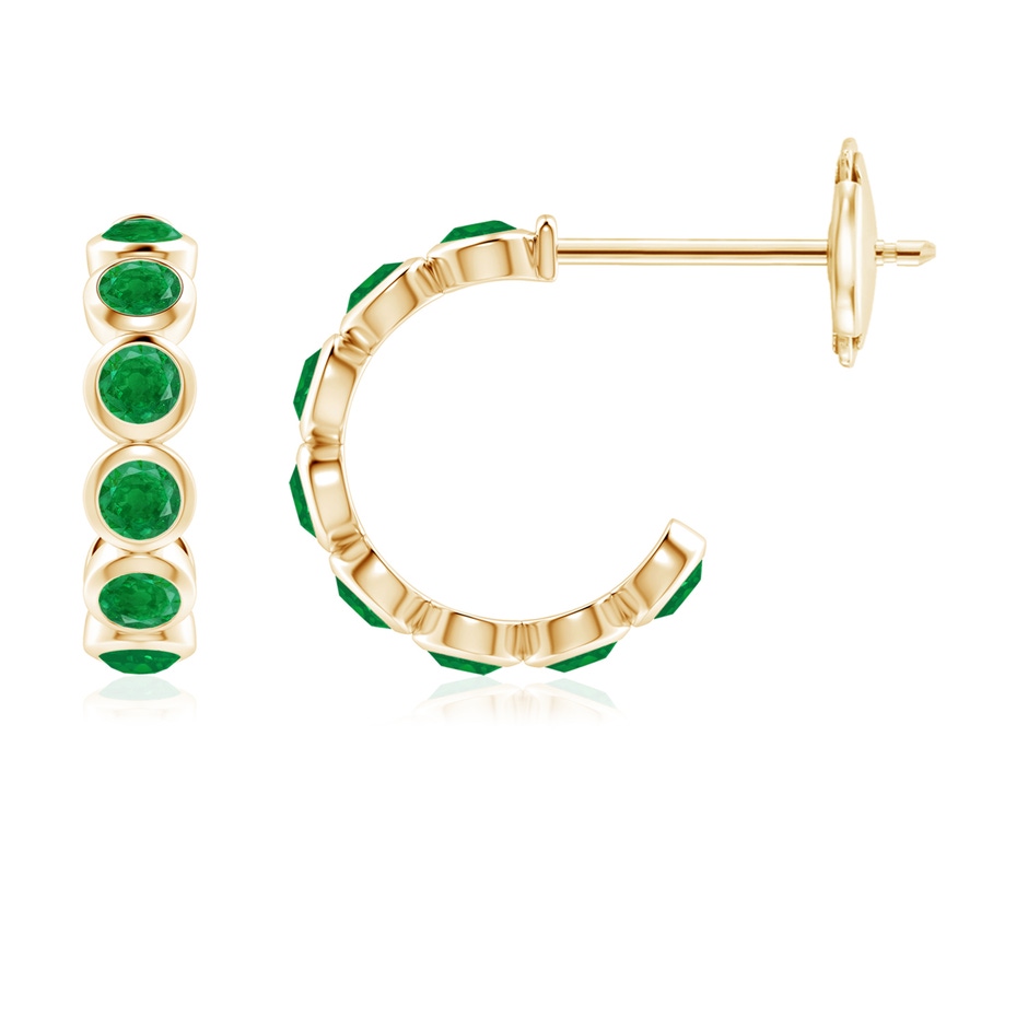3mm AA Bezel-Set Emerald Huggie Hoop Earrings in Yellow Gold 