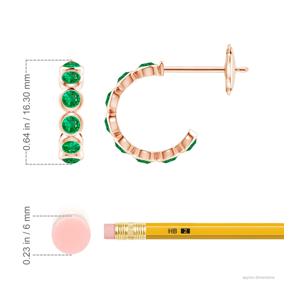 3mm AAA Bezel-Set Emerald Huggie Hoop Earrings in Rose Gold ruler