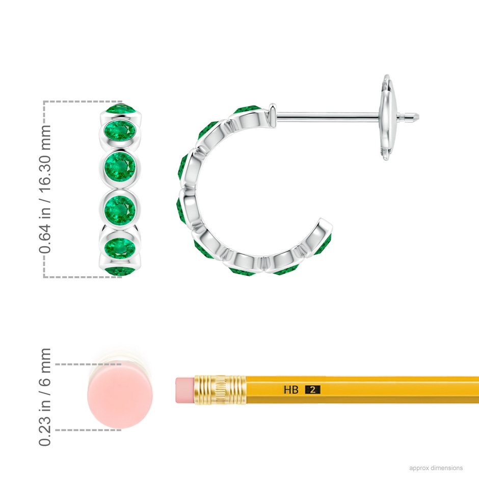 3mm AAA Bezel-Set Emerald Huggie Hoop Earrings in White Gold ruler
