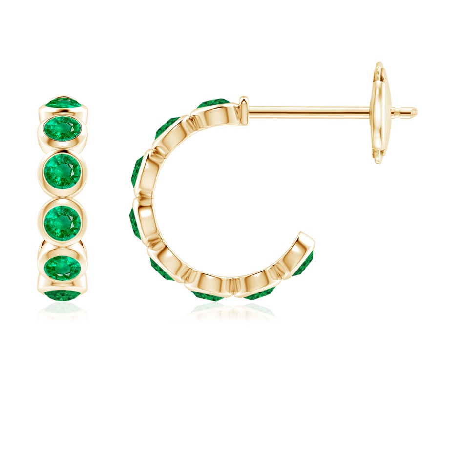 3mm AAA Bezel-Set Emerald Huggie Hoop Earrings in Yellow Gold 