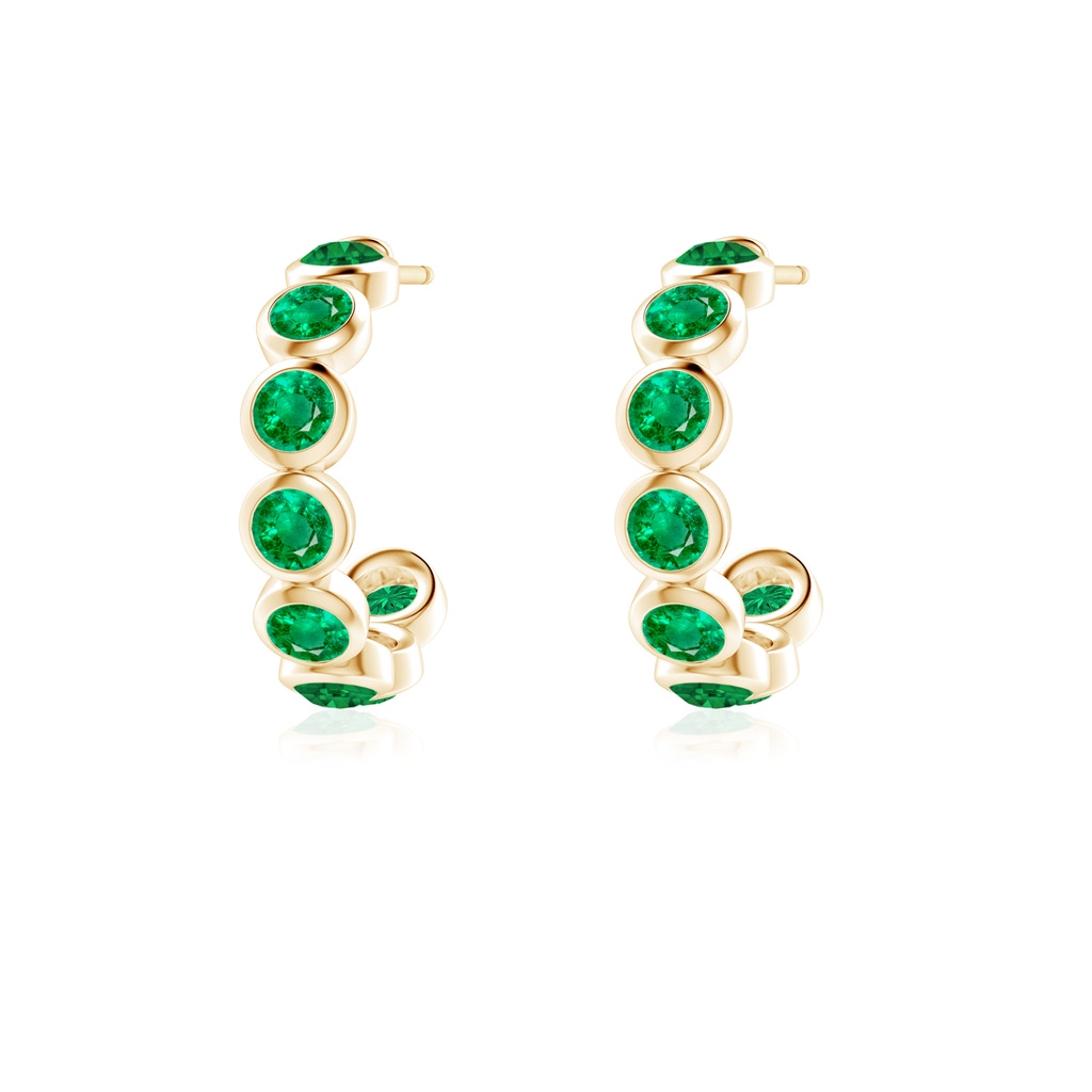 3mm AAA Bezel-Set Emerald Huggie Hoop Earrings in Yellow Gold - side 199