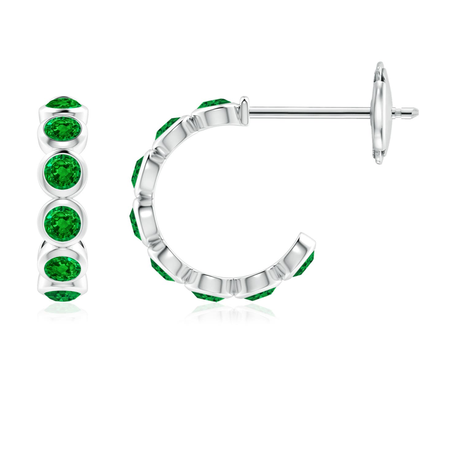3mm AAAA Bezel-Set Emerald Huggie Hoop Earrings in White Gold