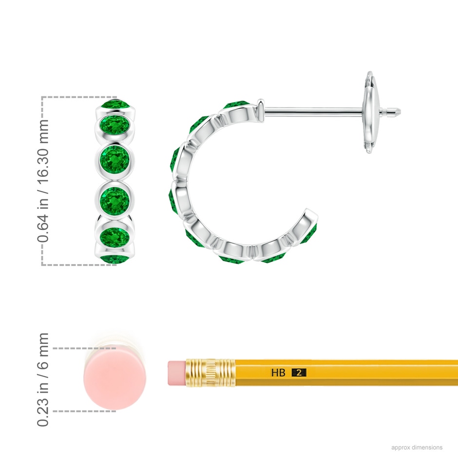 3mm AAAA Bezel-Set Emerald Huggie Hoop Earrings in White Gold ruler
