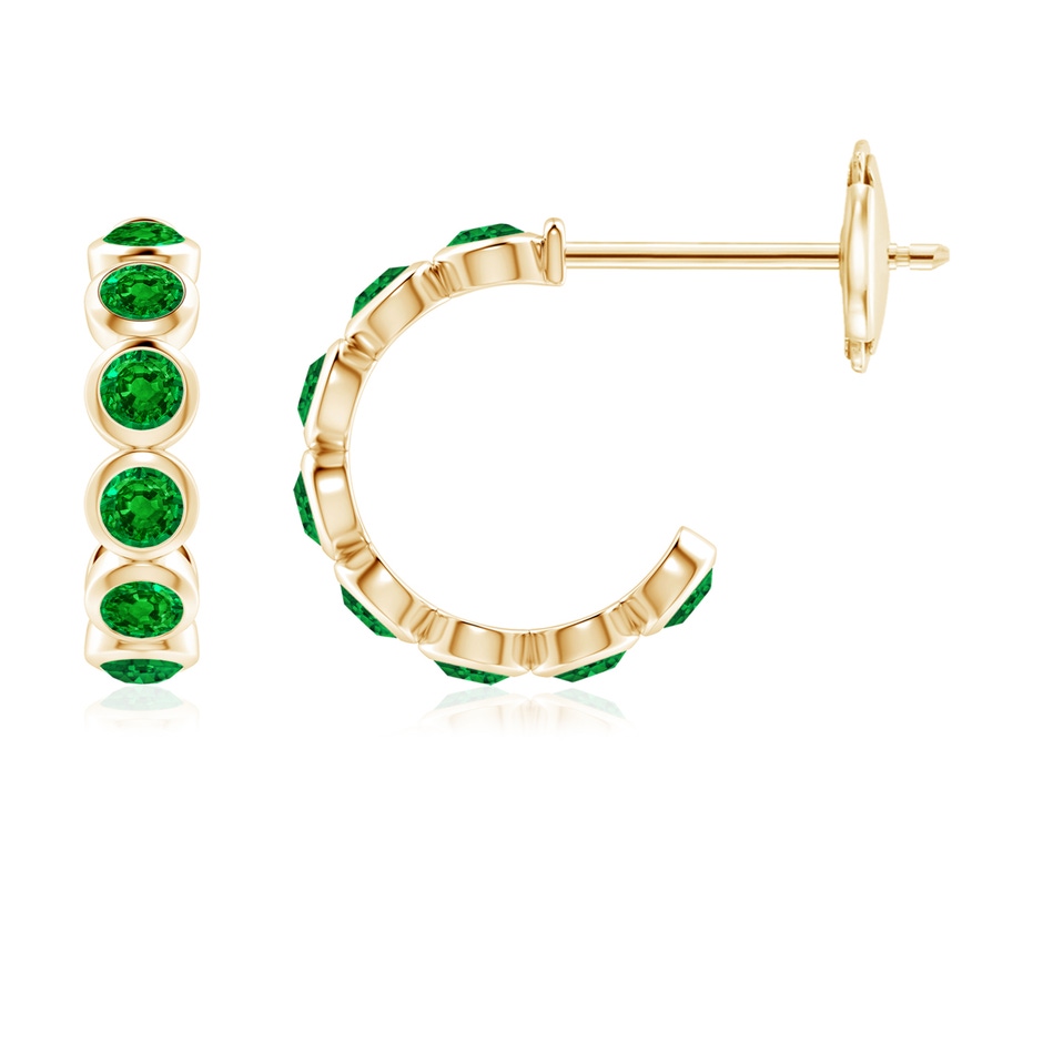3mm AAAA Bezel-Set Emerald Huggie Hoop Earrings in Yellow Gold 