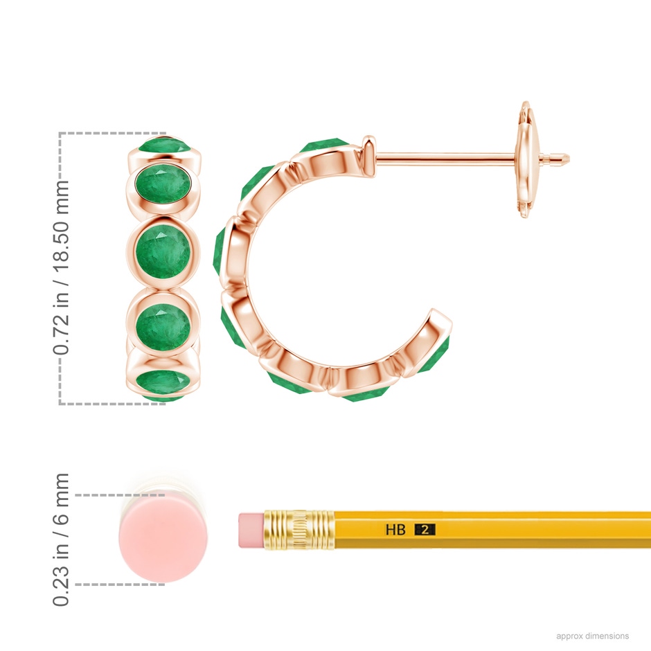 4mm A Bezel-Set Emerald Huggie Hoop Earrings in Rose Gold ruler