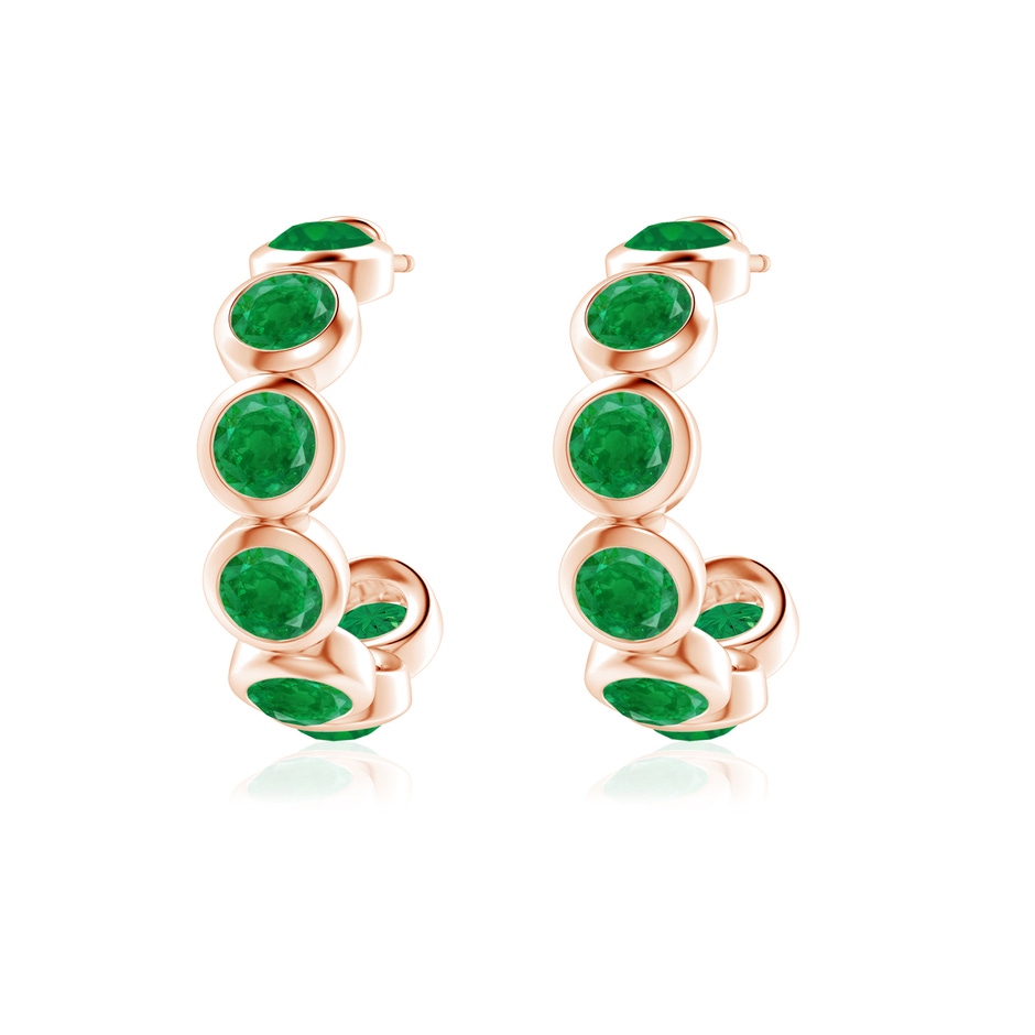 4mm AA Bezel-Set Emerald Huggie Hoop Earrings in 18K Rose Gold side 199