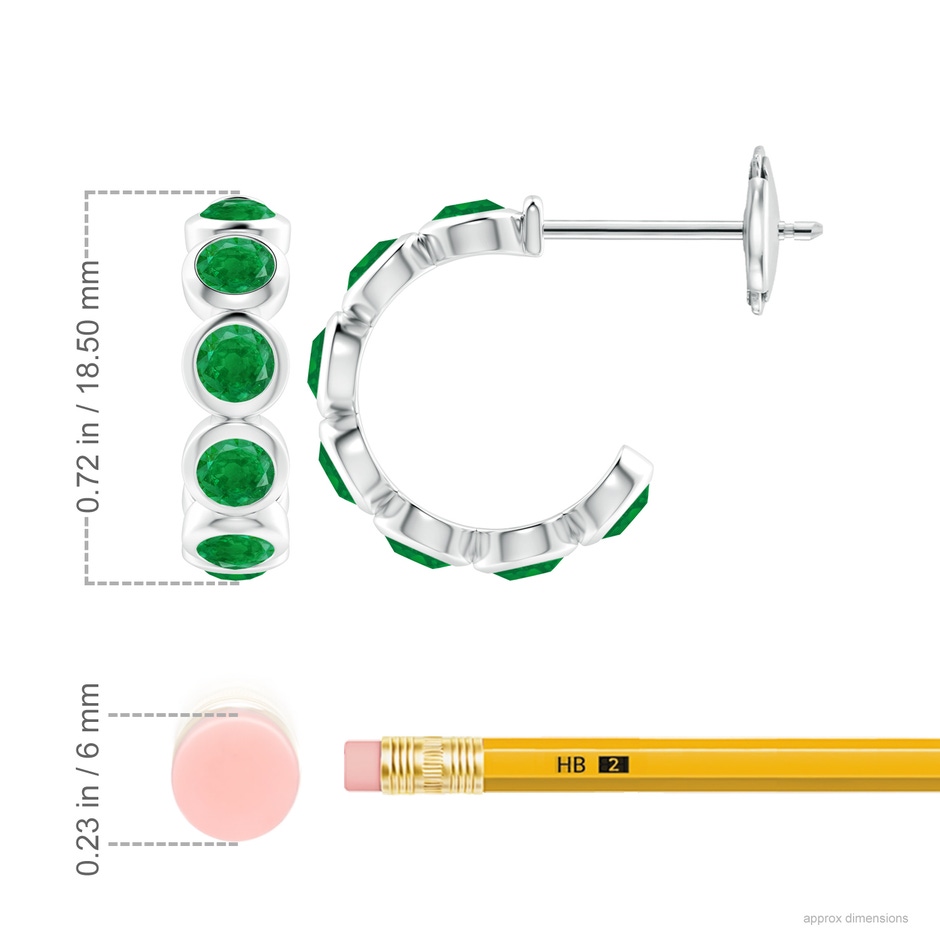 4mm AA Bezel-Set Emerald Huggie Hoop Earrings in 18K White Gold ruler