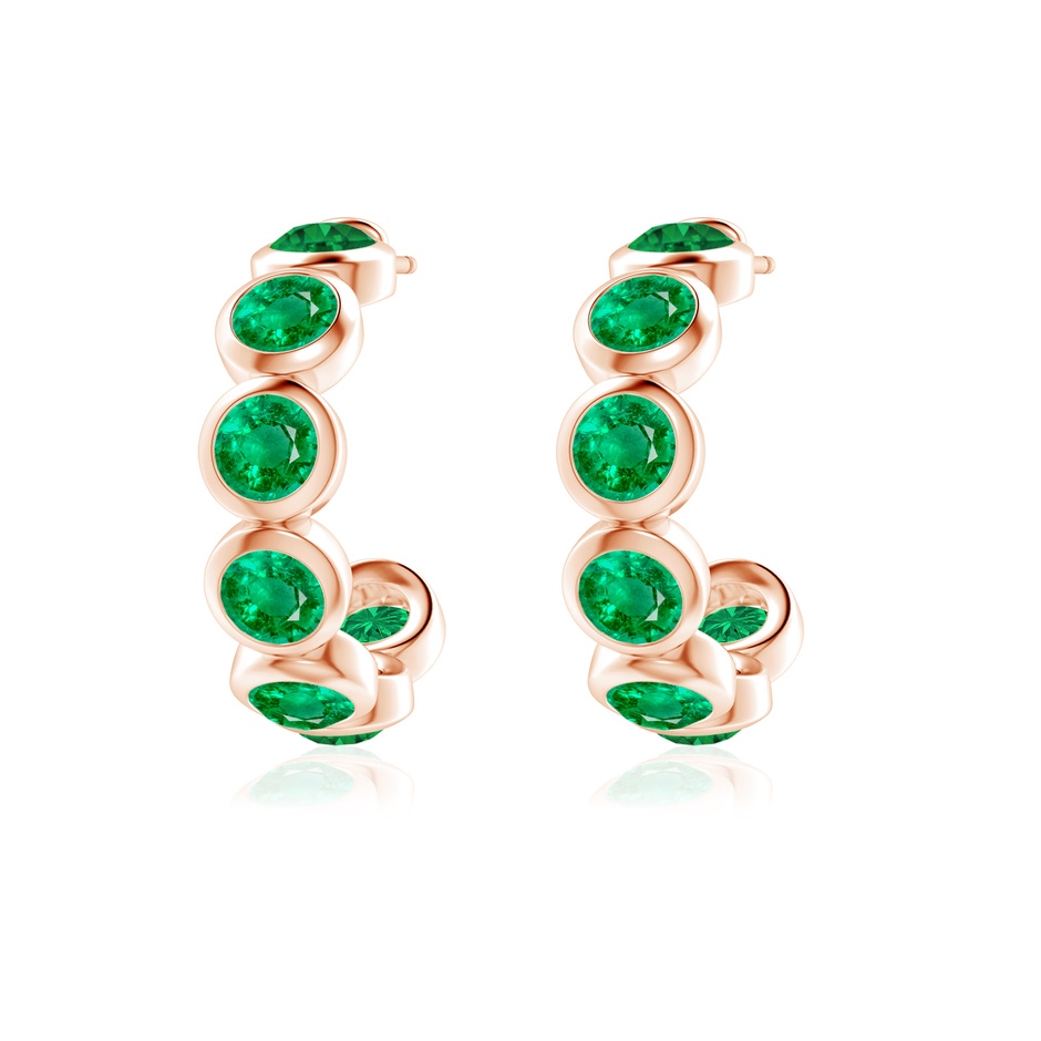 4mm AAA Bezel-Set Emerald Huggie Hoop Earrings in Rose Gold side 199