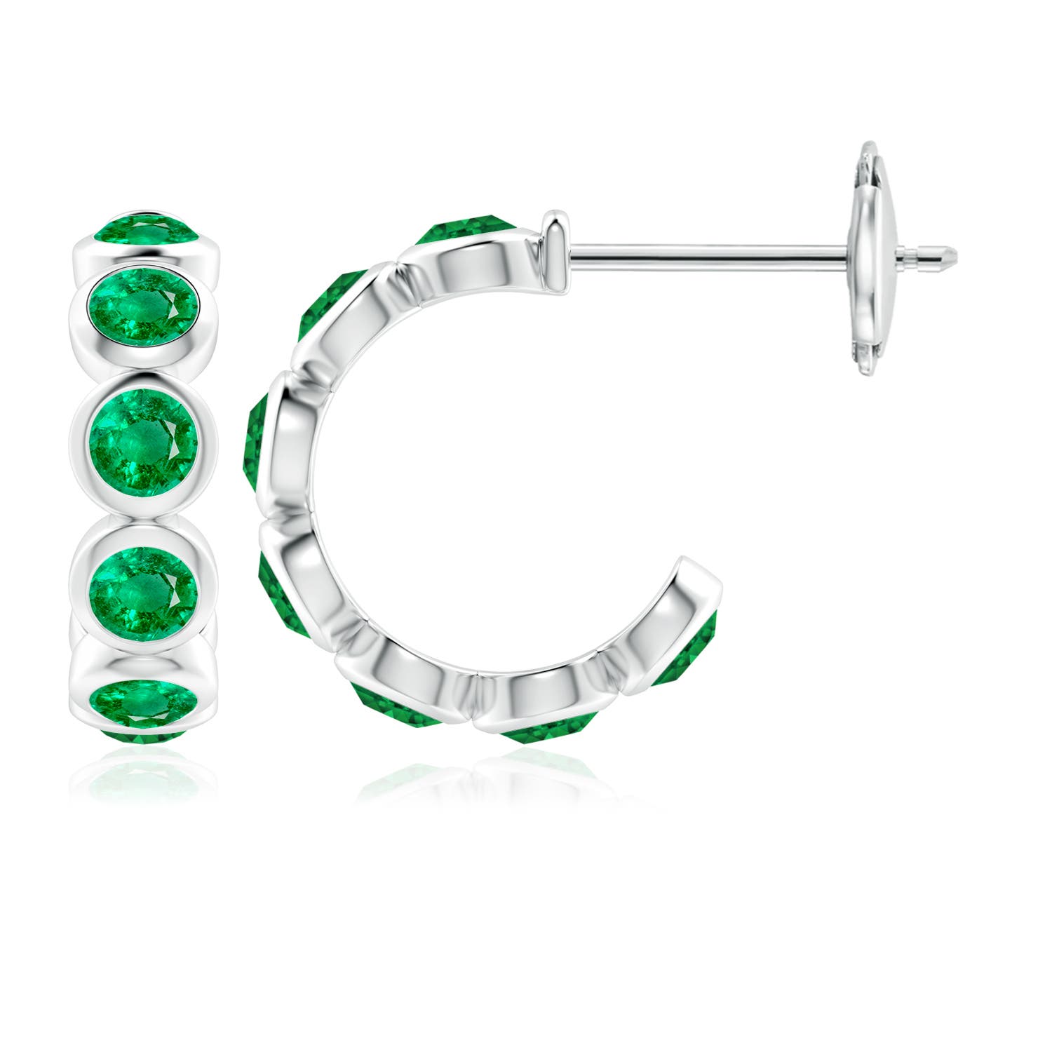 4mm AAA Bezel-Set Emerald Huggie Hoop Earrings in White Gold