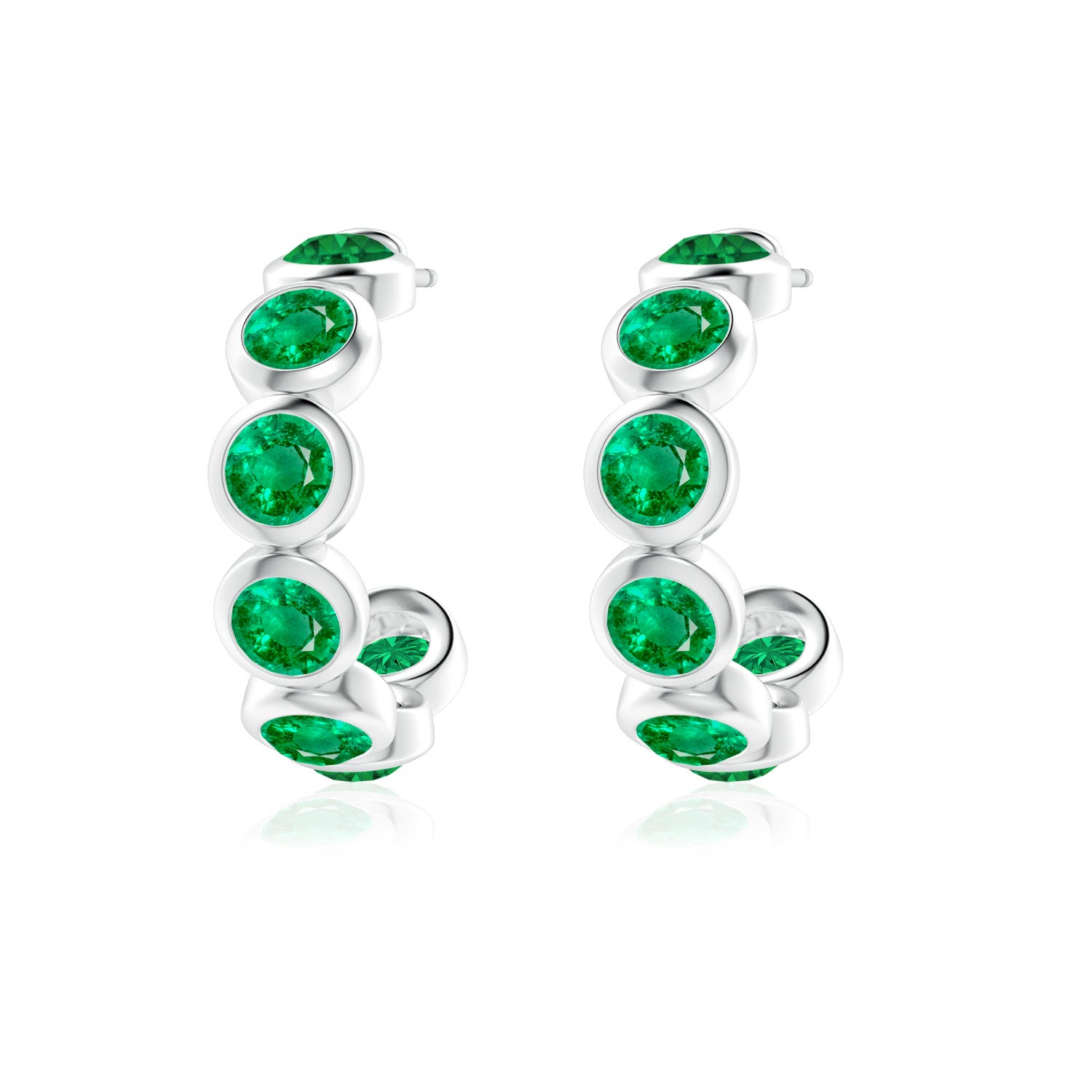 4mm AAA Bezel-Set Emerald Huggie Hoop Earrings in White Gold