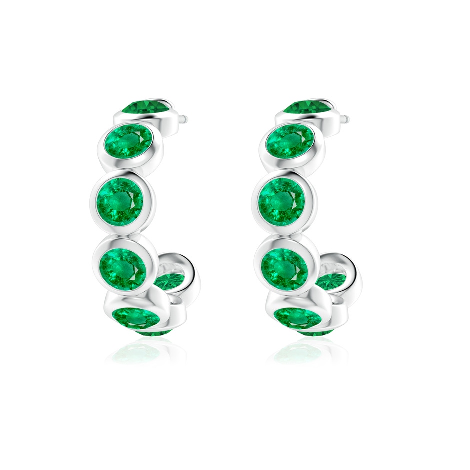 4mm AAA Bezel-Set Emerald Huggie Hoop Earrings in White Gold side 199