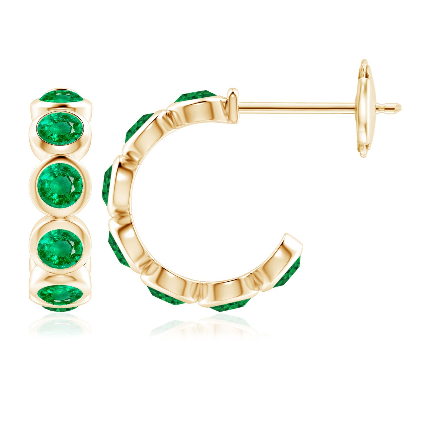 4mm AAA Bezel-Set Emerald Huggie Hoop Earrings in Yellow Gold