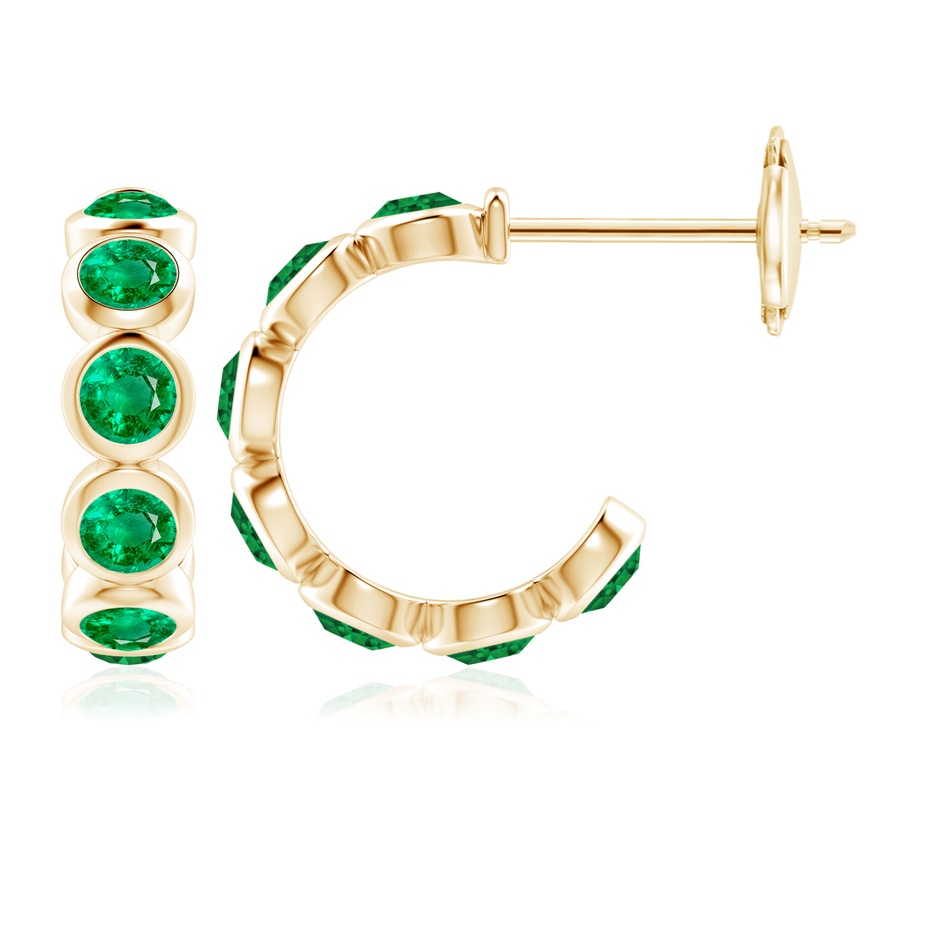 4mm AAA Bezel-Set Emerald Huggie Hoop Earrings in Yellow Gold 