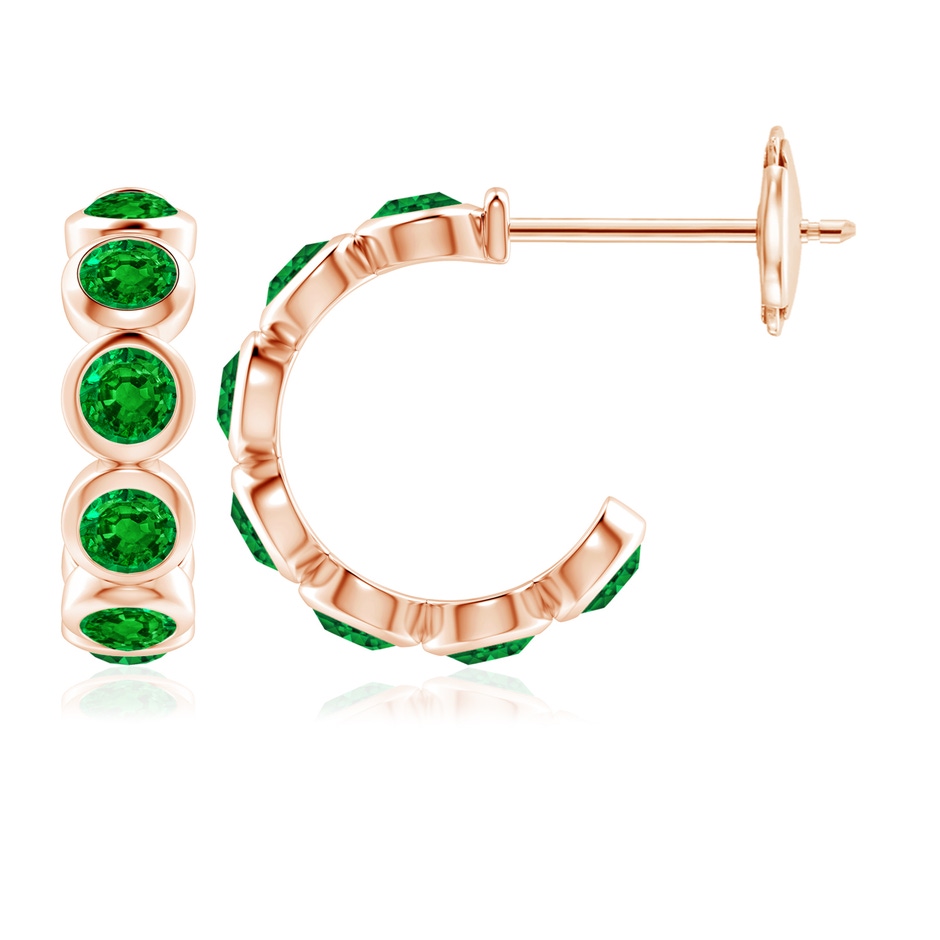 4mm AAAA Bezel-Set Emerald Huggie Hoop Earrings in 18K Rose Gold 