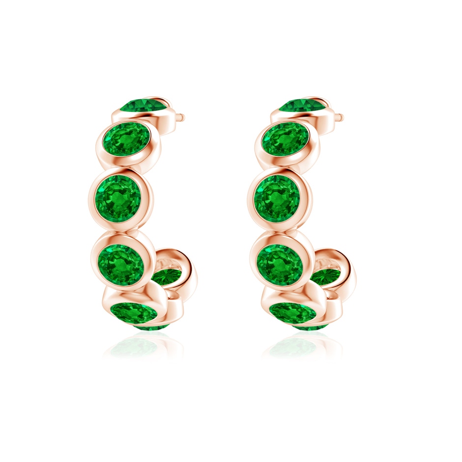 4mm AAAA Bezel-Set Emerald Huggie Hoop Earrings in 18K Rose Gold side 199