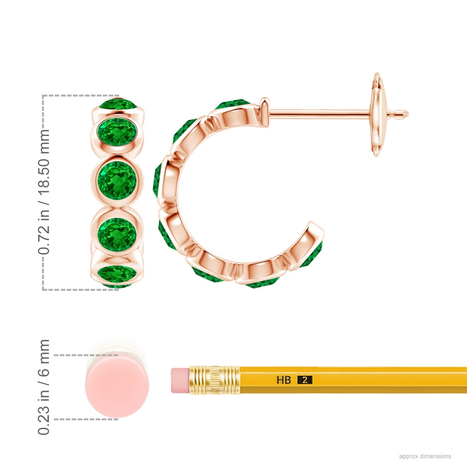 4mm AAAA Bezel-Set Emerald Huggie Hoop Earrings in 18K Rose Gold ruler
