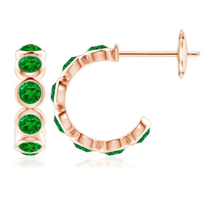 4mm AAAA Bezel-Set Emerald Huggie Hoop Earrings in Rose Gold